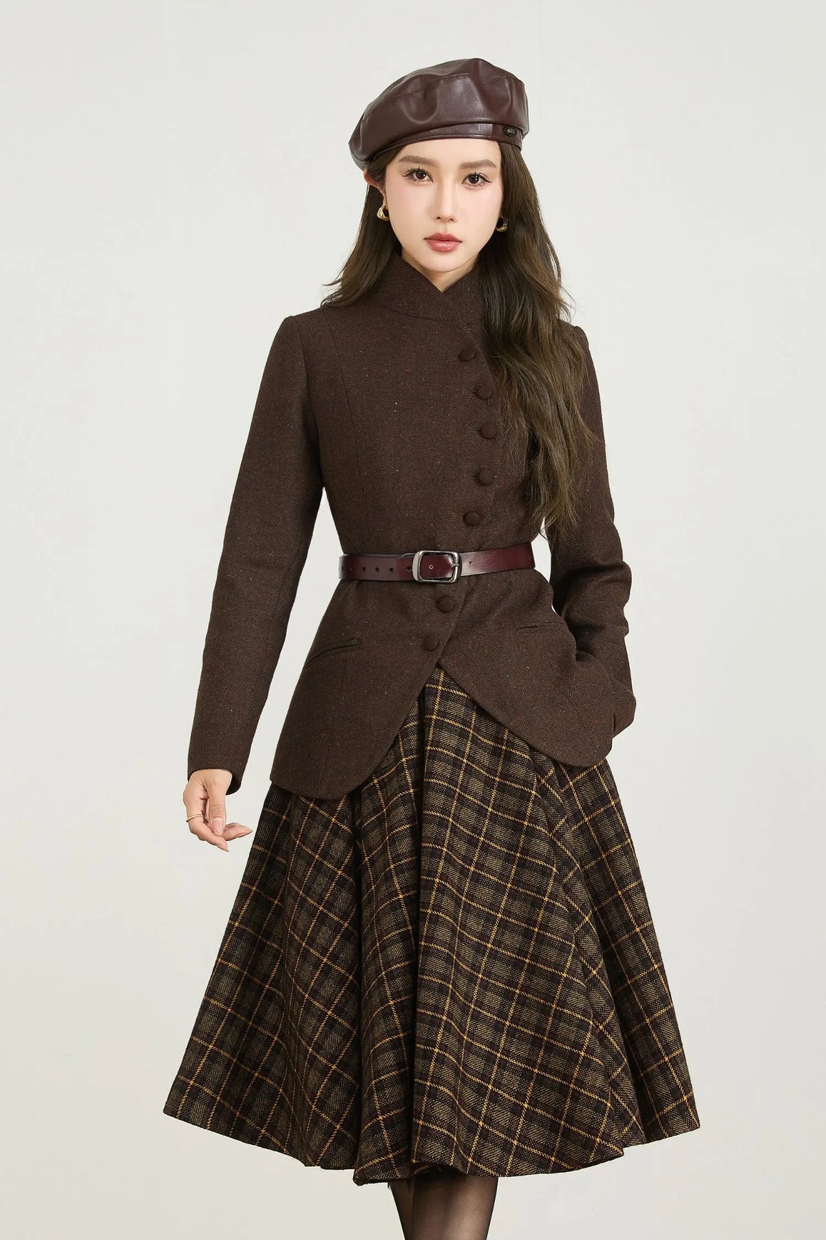 Vintage Wool Blend Short Coat – Handmade Brown Tailored Jacket 