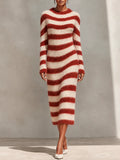 Women's Crew Neck Striped Knit Dress For Fall Daily Wear MDZ0223I7LYL