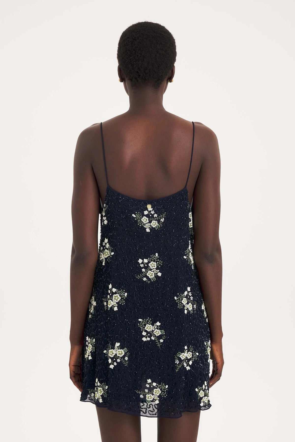 Navy Floral Sequin Mini Dress