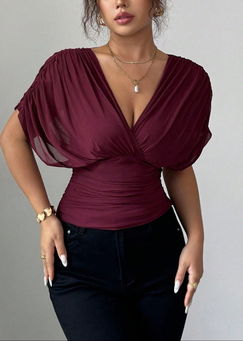 Deep V Tie Back Short Sleeve T-shirt
