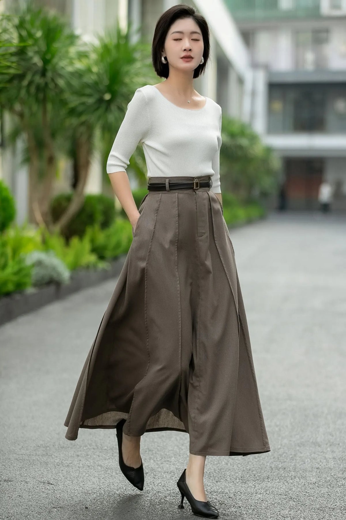 Brown Linen Maxi Skirt – High Waist A-Line Long Linen Skirt 6664 -size XS #CK2600014