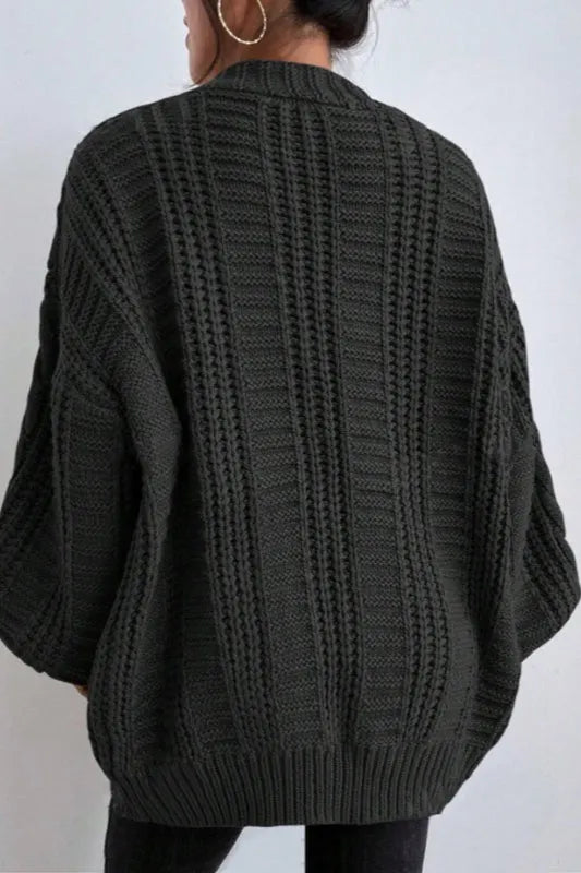 Oversized Cable Knit V Neck Button Cardigan