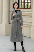 Gray Wool Long Trench Coat - Double Breasted Tie Belt 5455