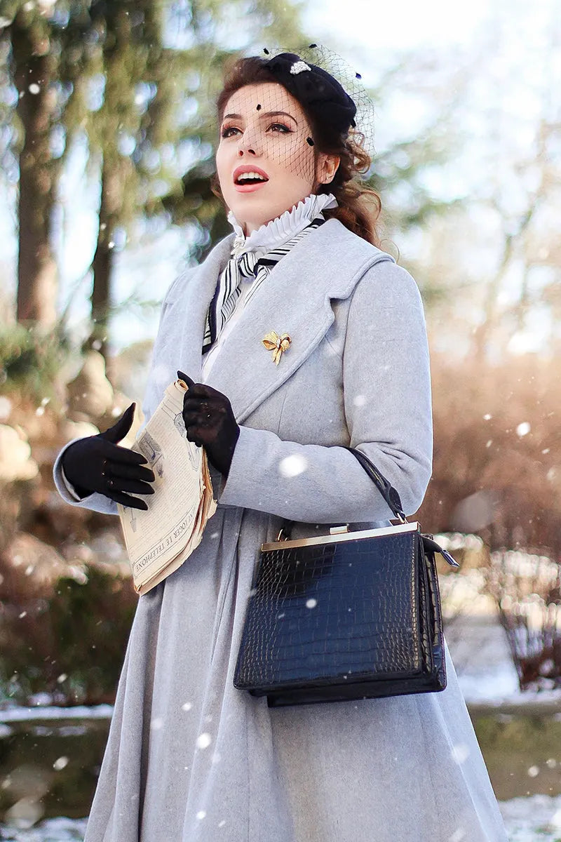 Handmade Light Gray Wool Coat – Vintage Fit & Flare Double-Breasted Princess Coat 