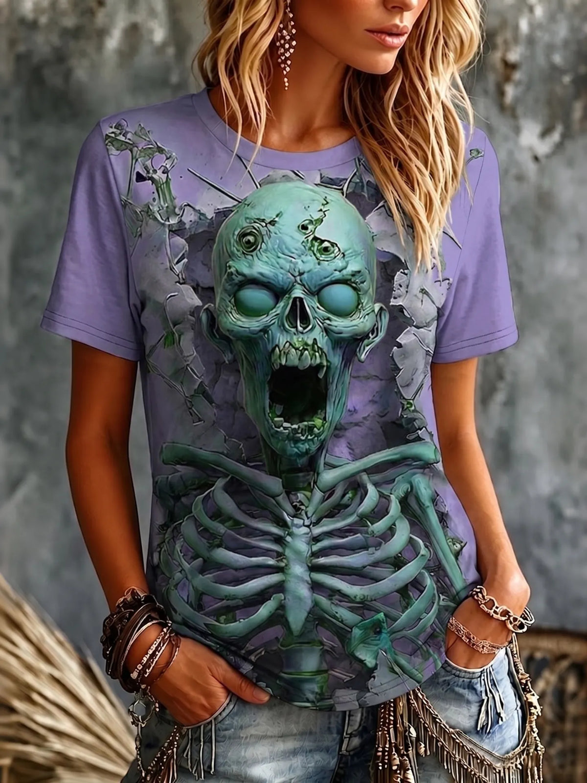 Women's Halloween Optical Illusion Zombies 3d Short Sleeve T-shirt