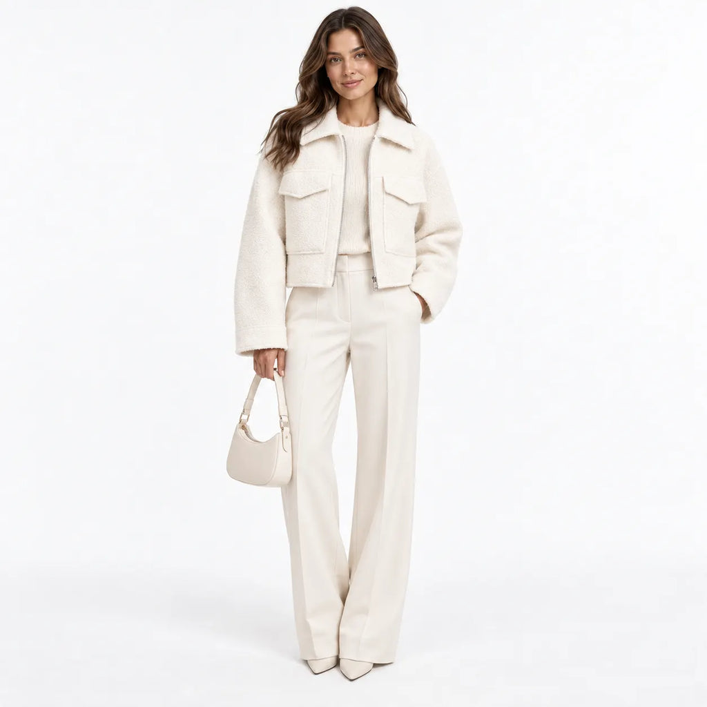 BOUCLE ZIP-UP COLLARED JACKET