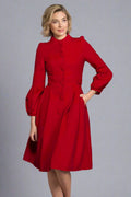 Women’s Red Wool Coat – Handmade Vintage Pleated Winter Dress Coat 1330