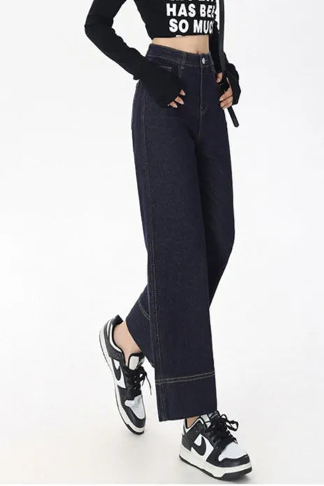 High Waist Cropped Straight Jeans