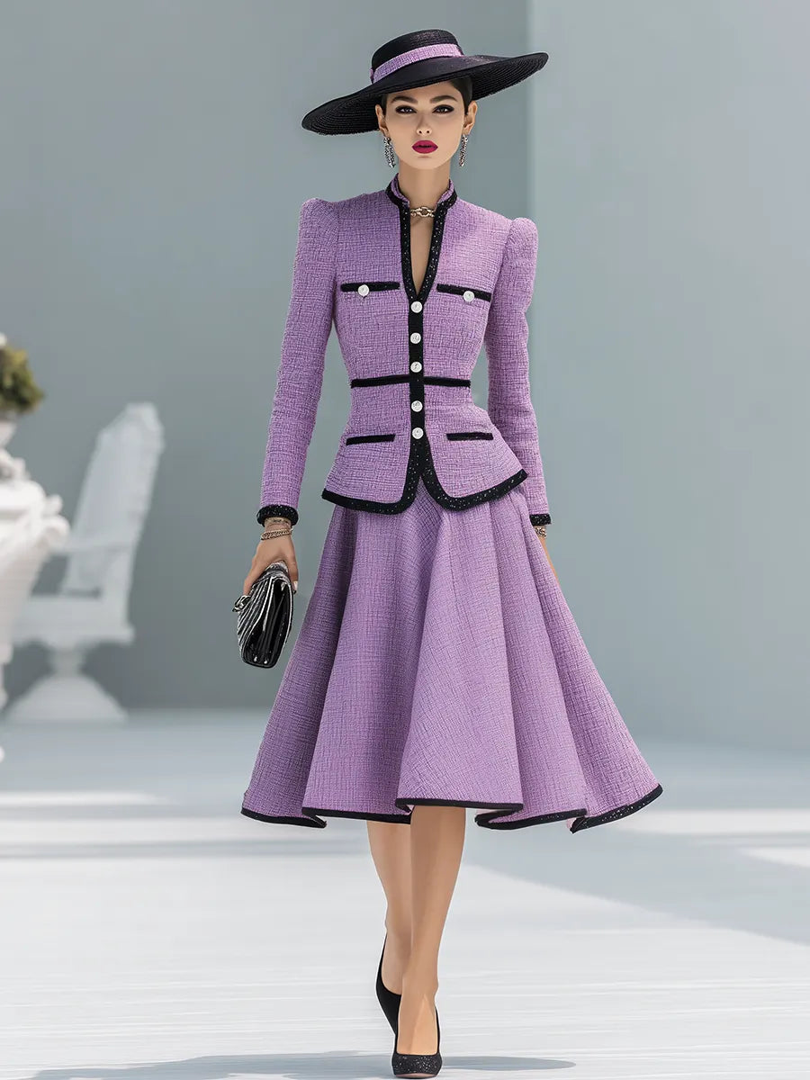 Elegant Contrasting Color Tweed Two-piece Set
