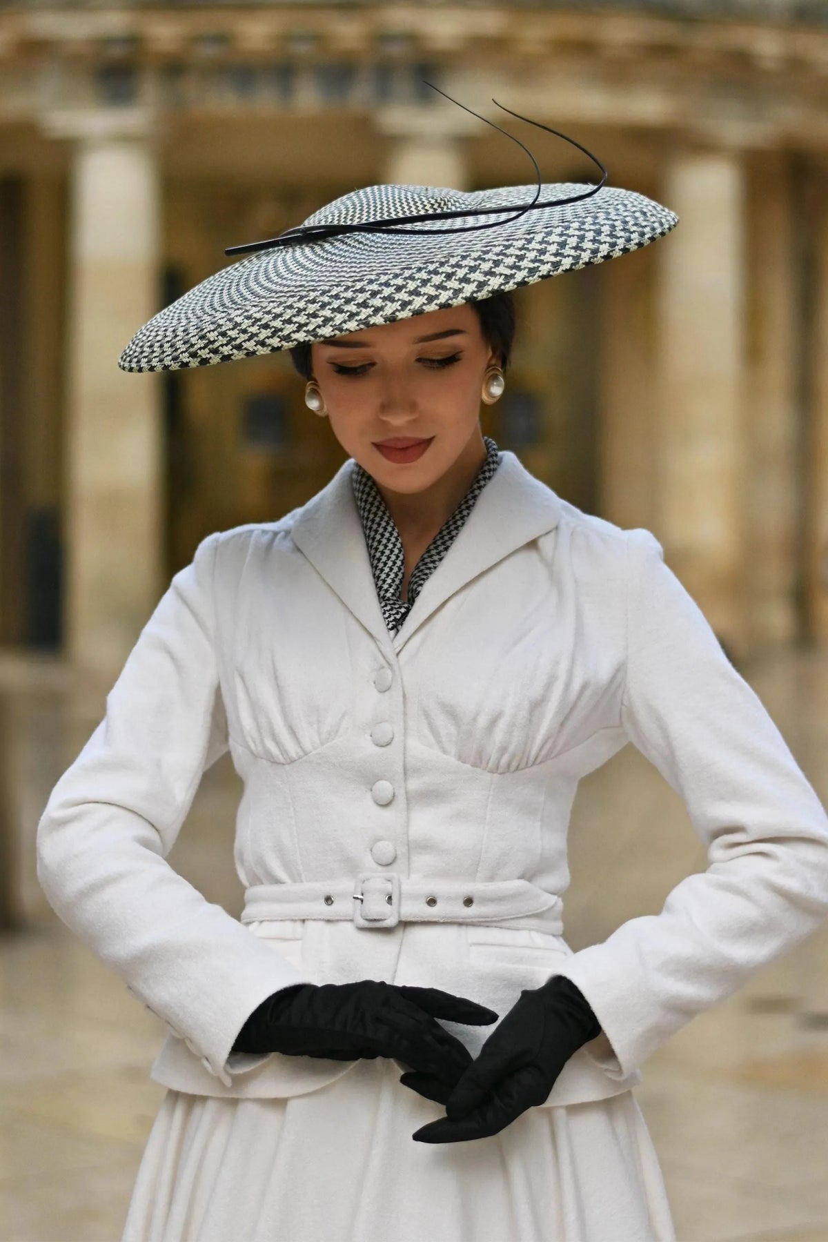 White Wool Blend Skirt Set - A-line Midi 