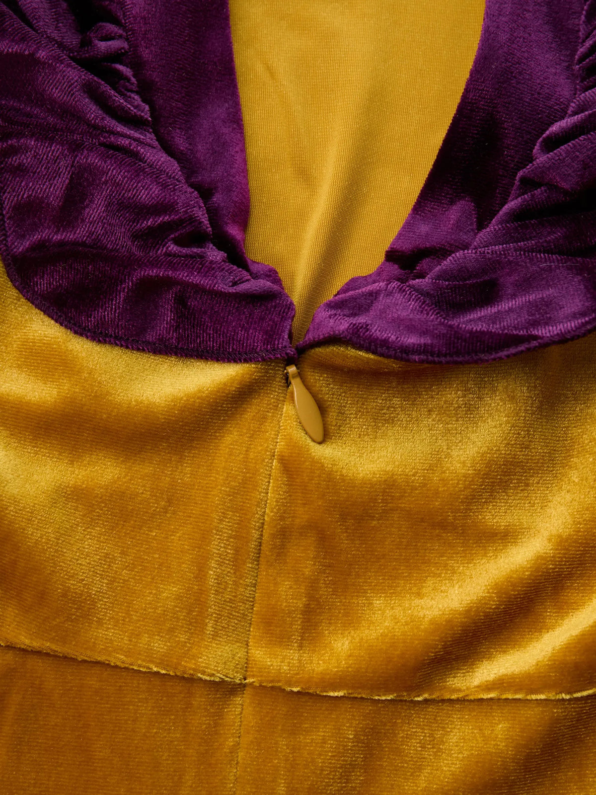 Fashion Party Purple Ruffle Long Sleeve Flared Gold Velvet Jumpsuit