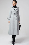 Handmade Gray Wool Trench Coat – Double Breasted Long Winter Overcoat 