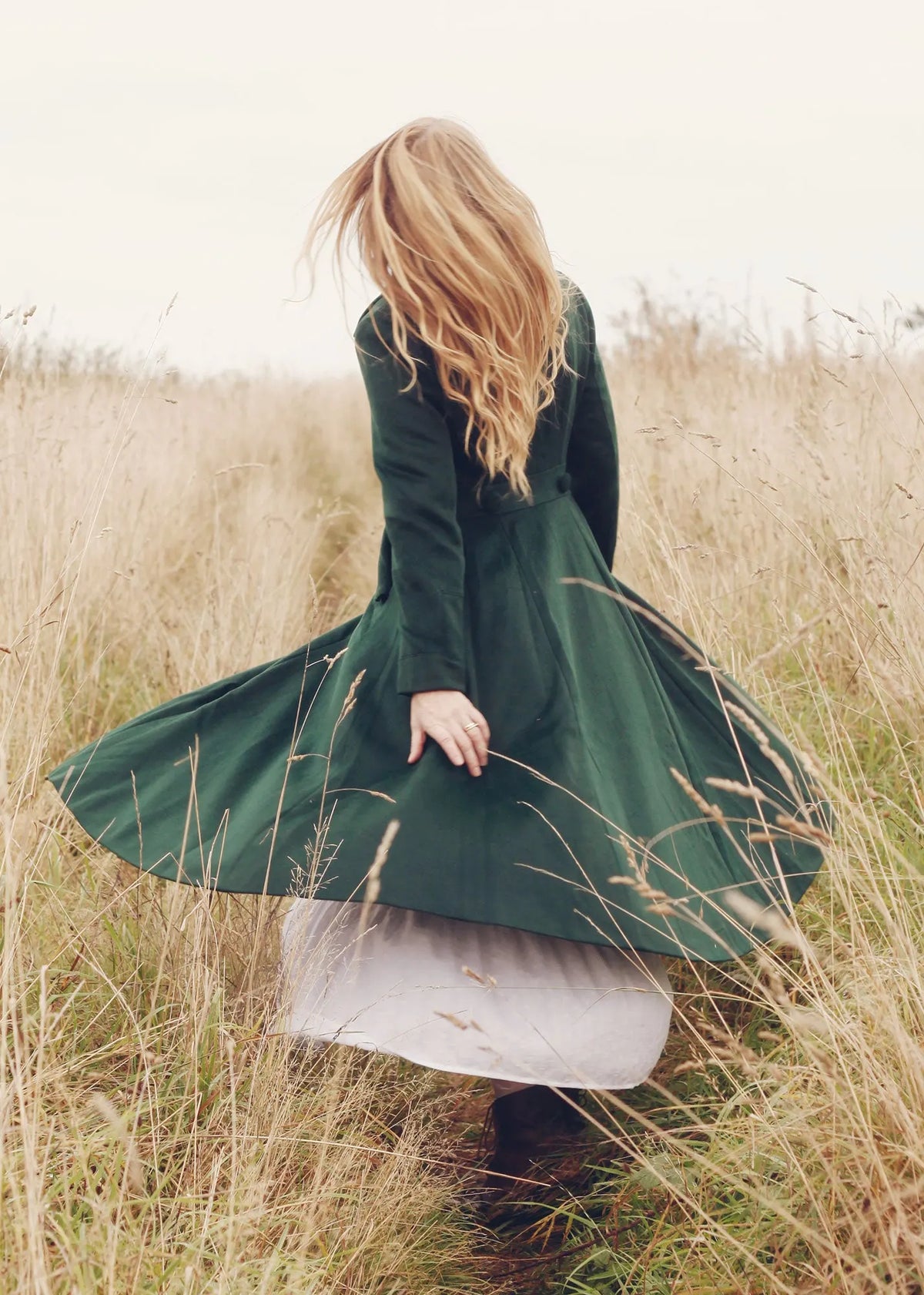 Green Wool Maxi Coat - Double Breasted Flare Silhouette 3185