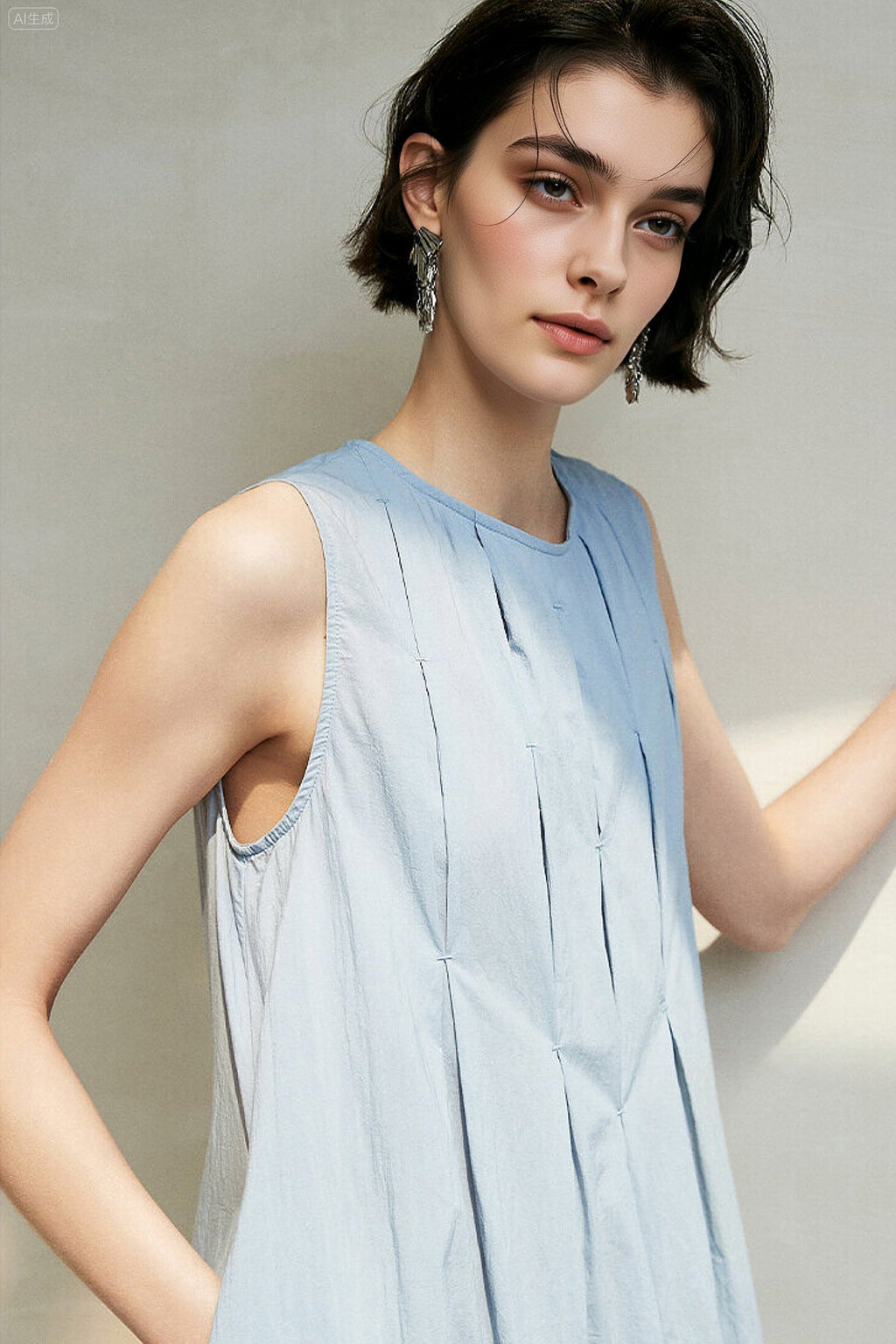 Causal Summer Pleat Textured Light Pink Midi Tank Dress