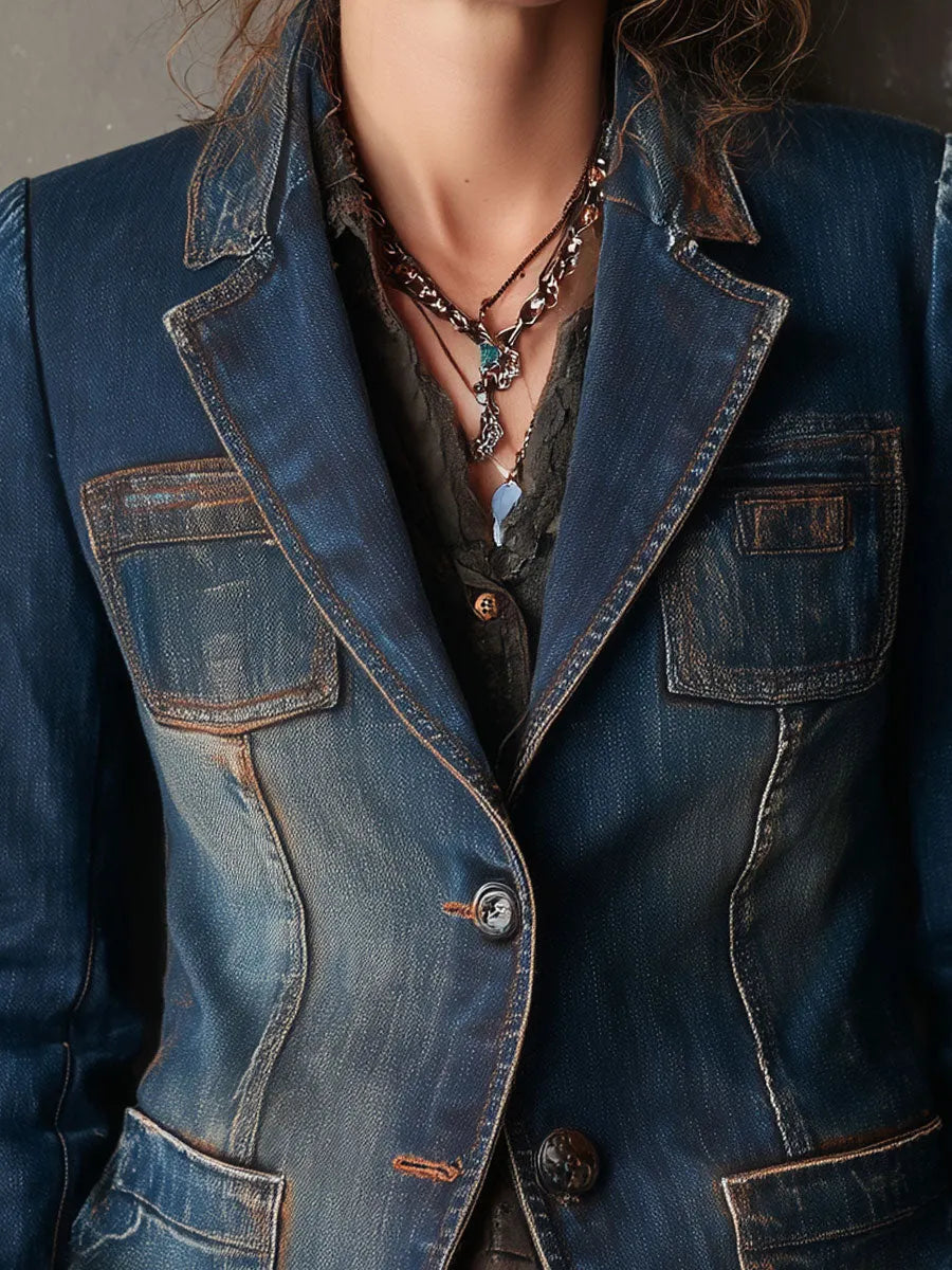 Vintage Blazer in denim, Designer Aesthetic