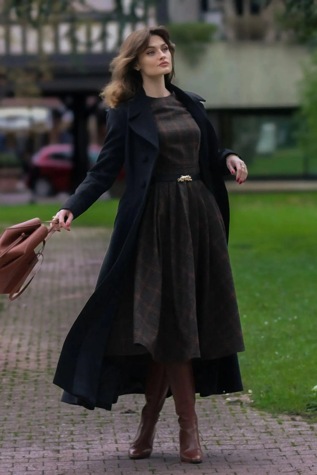 Black Wool Overcoat - Double Breasted Fit and Flare Vintage Coat 5542