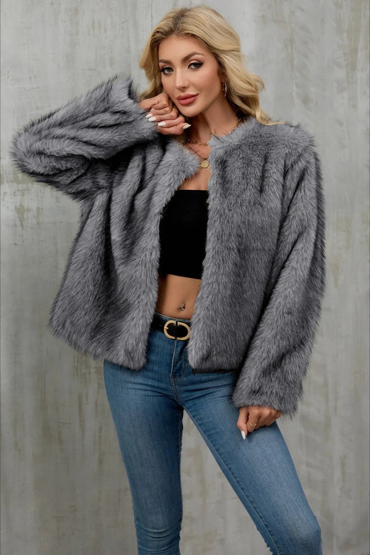 Plush Short Fur Open Cardigan Coat