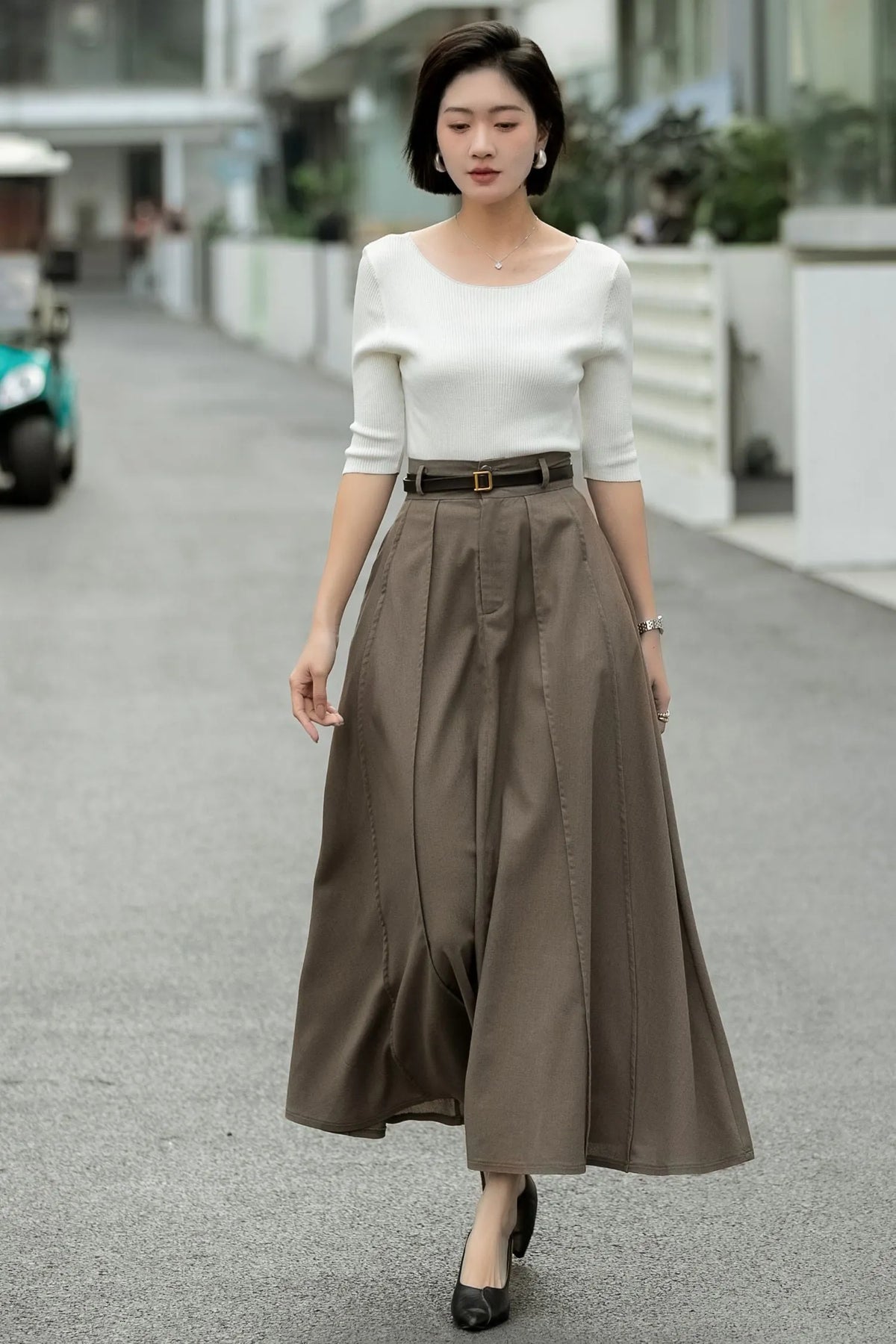 Brown Linen Maxi Skirt – High Waist A-Line Long Linen Skirt 6664 -size XS #CK2600014