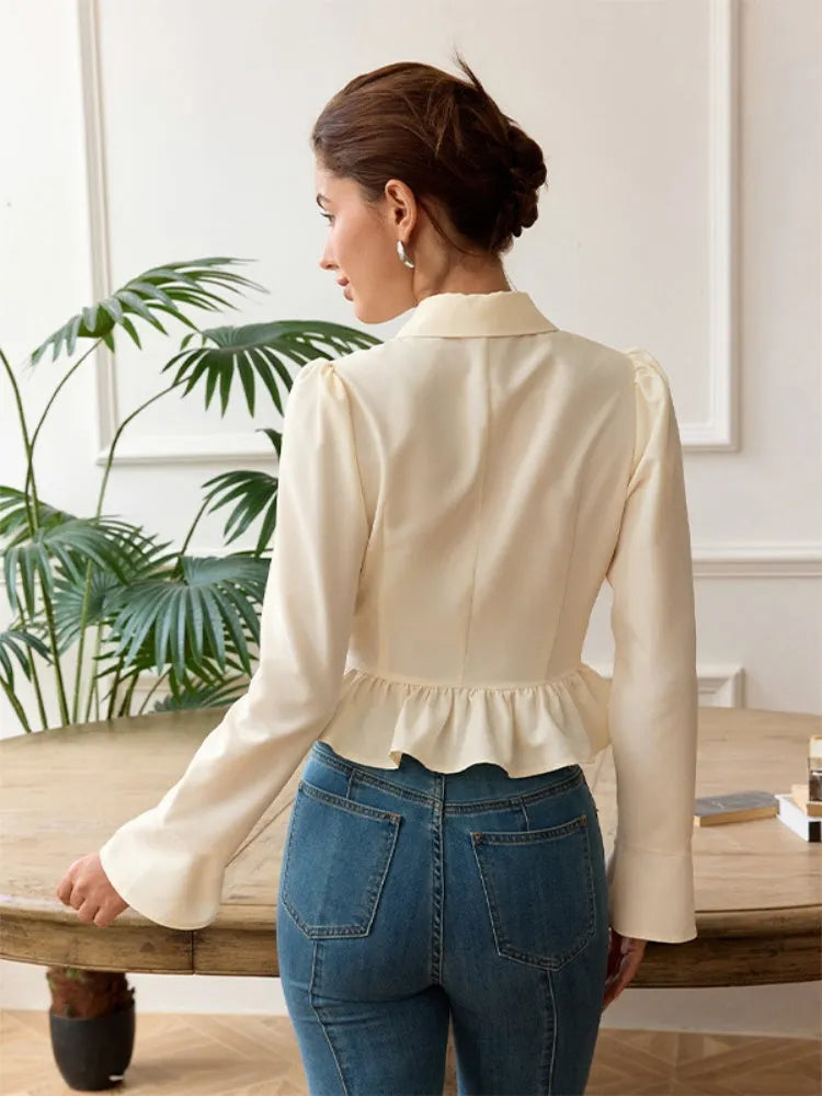 French Ruffle Collar Lapel Blouse