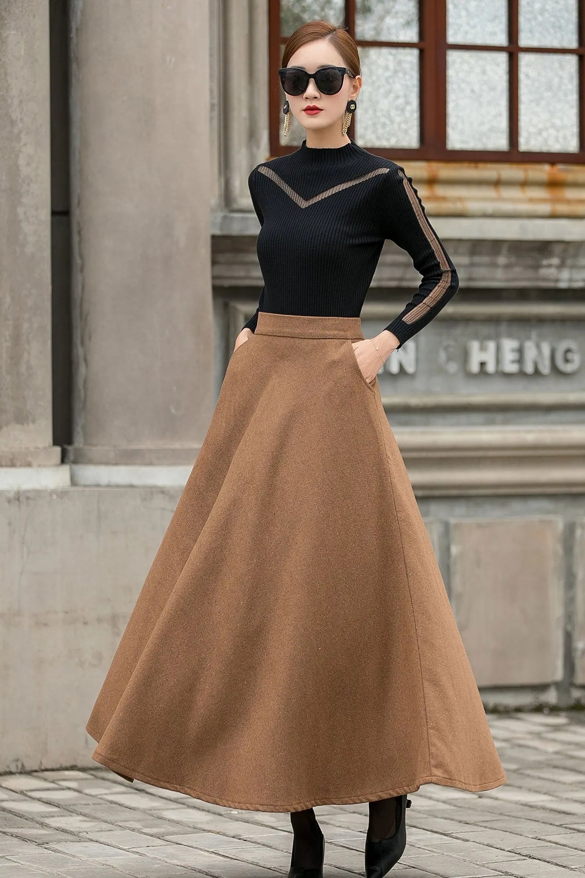 Vintage Camel Wool Maxi Skirt – Timeless Warmth & Elegant Winter Style 3149