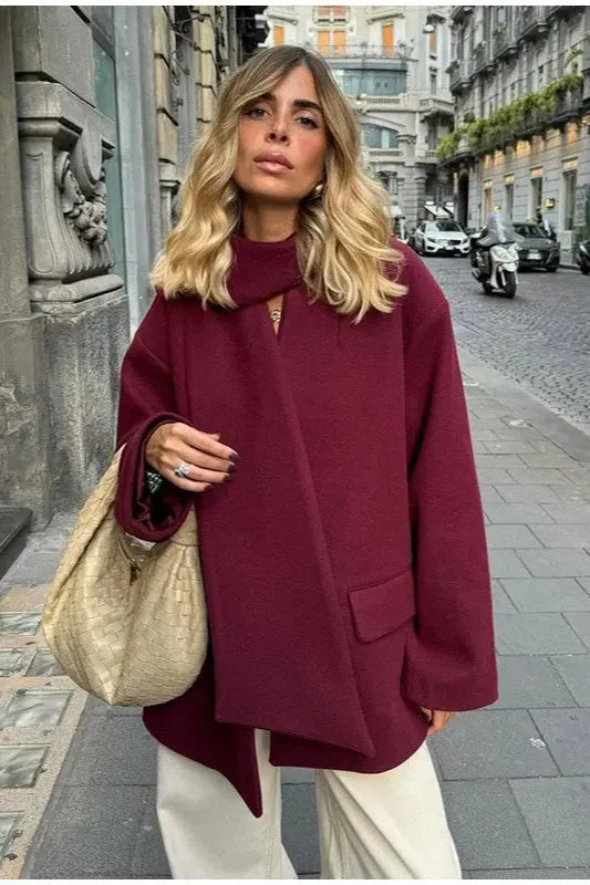 Scarf Collar Single Breasted Wool Coat