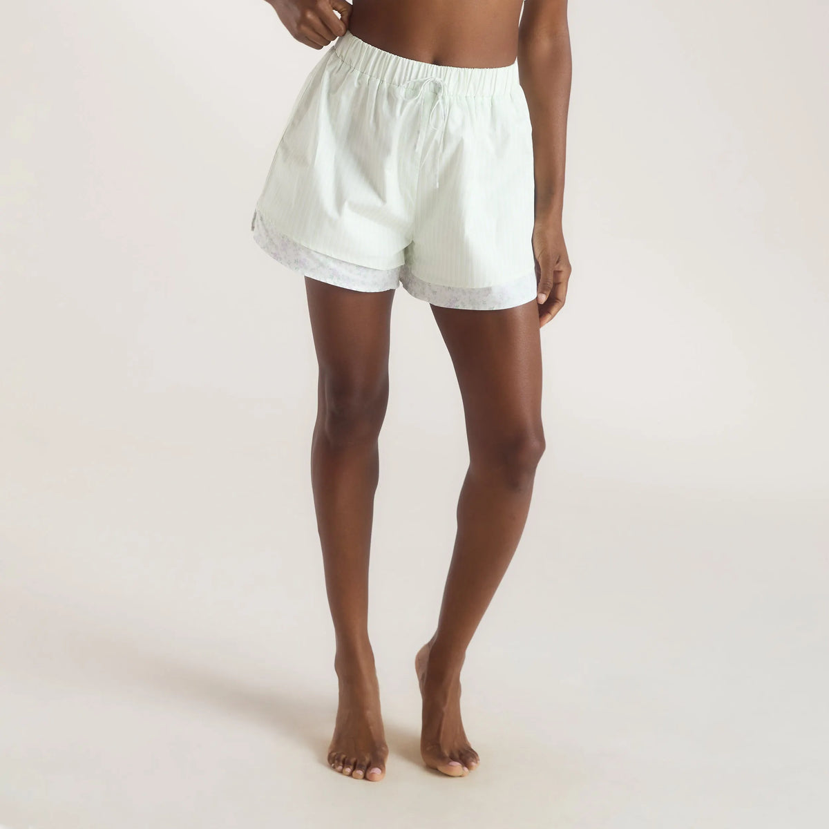 Bloom & Stripe Pyjama Shorts - Sage Green