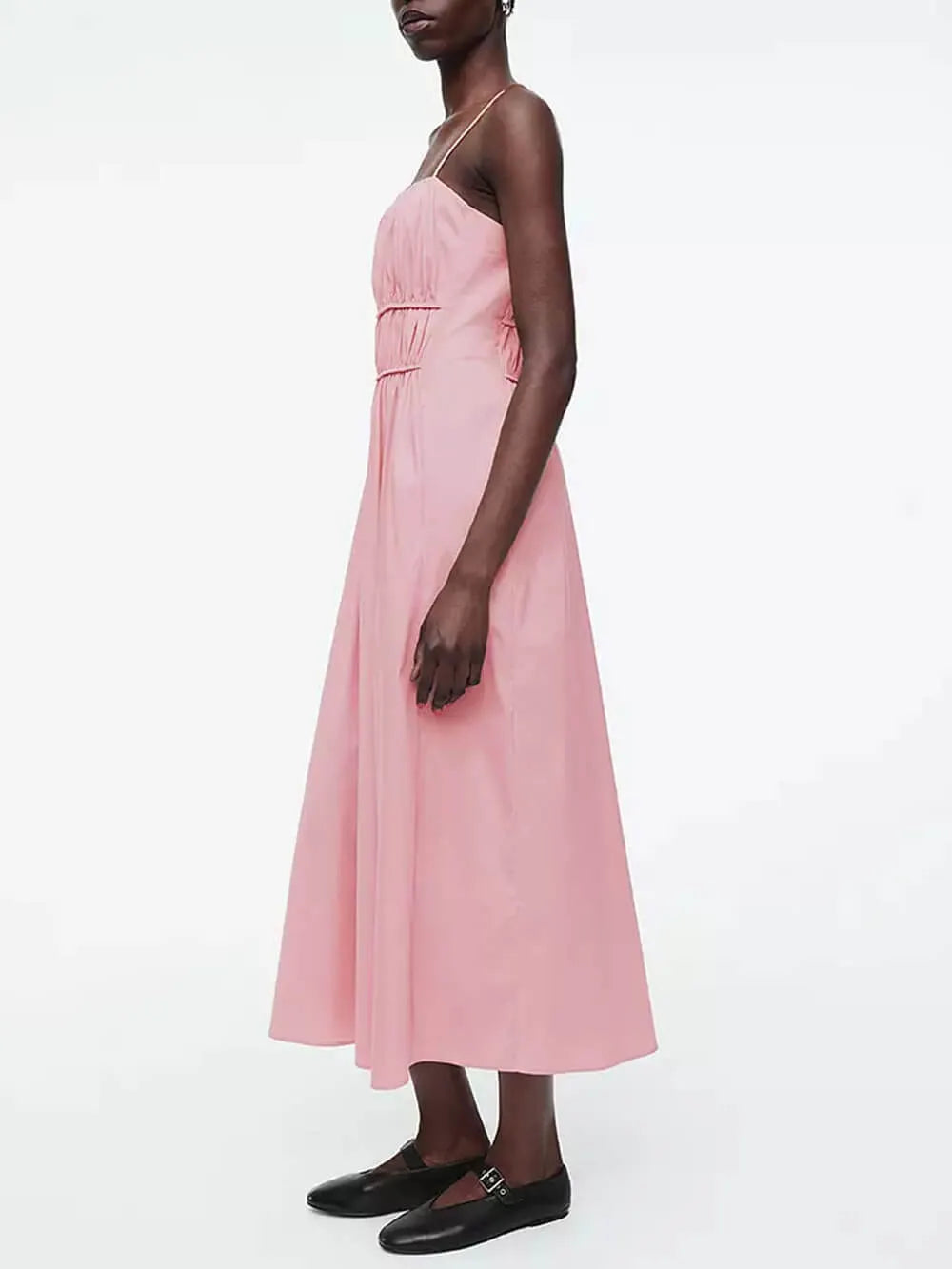 Suspender Pleated Stylish Waist Midi Dress