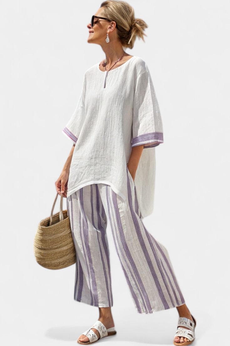 Luxmere | Comfortable Relaxed Blouse & Striped Bamboo Pants