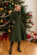 Green Wool Princess Coat - Fit and Flare, 3/4 Sleeves 5364