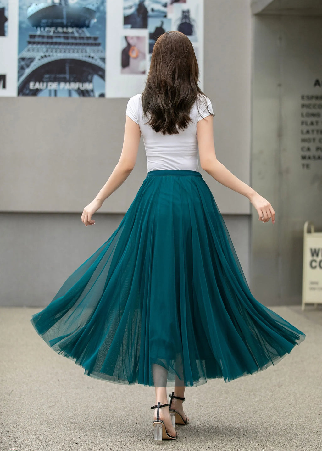 Boho Chiffon Midi Skirt, Elastic Waist Circle Skirt 