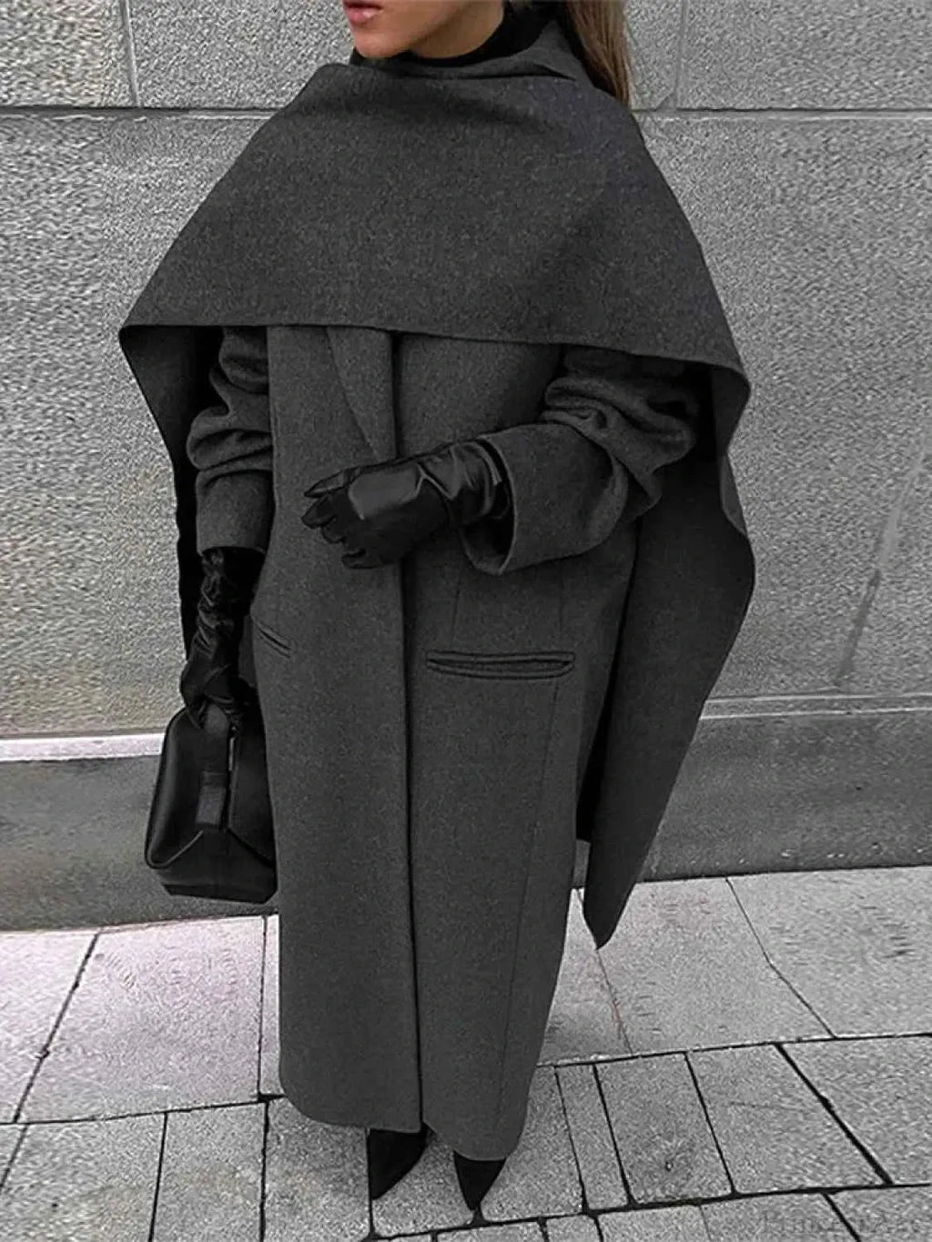 Long Double-Breasted Coat with Classic Lapel Collar