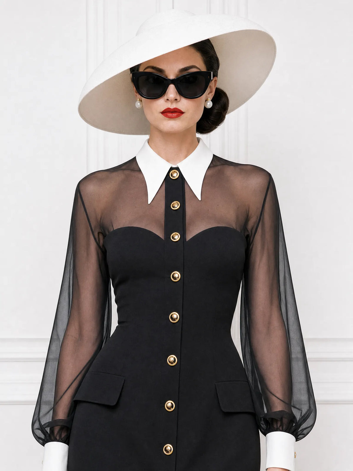 Vintage Mesh‑panel Slit Midi Dress