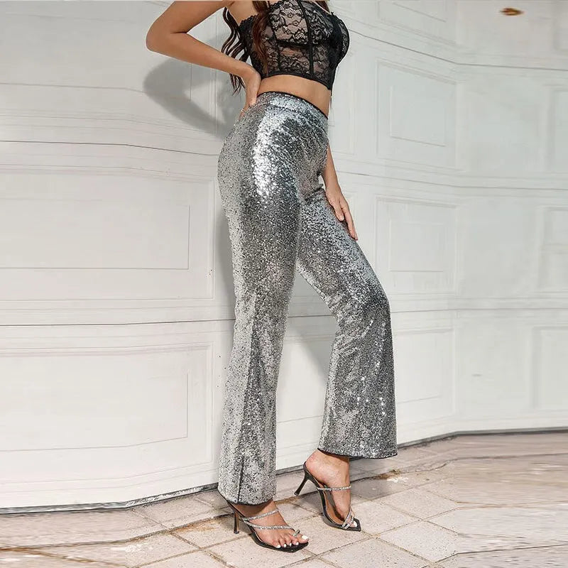Sequin Paillette High Wasit Cropped Pants