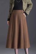 Elegant Brown Wool Skirt – Handmade A-Line Midi, Lined & With Pockets 