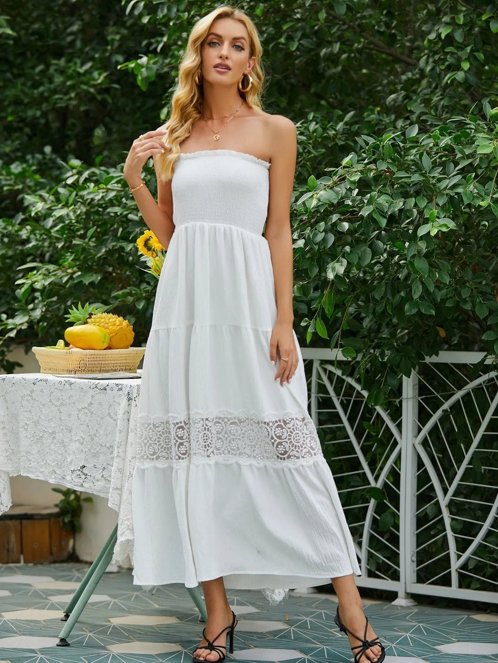Clemente Strapless Crochet Maxi Dress