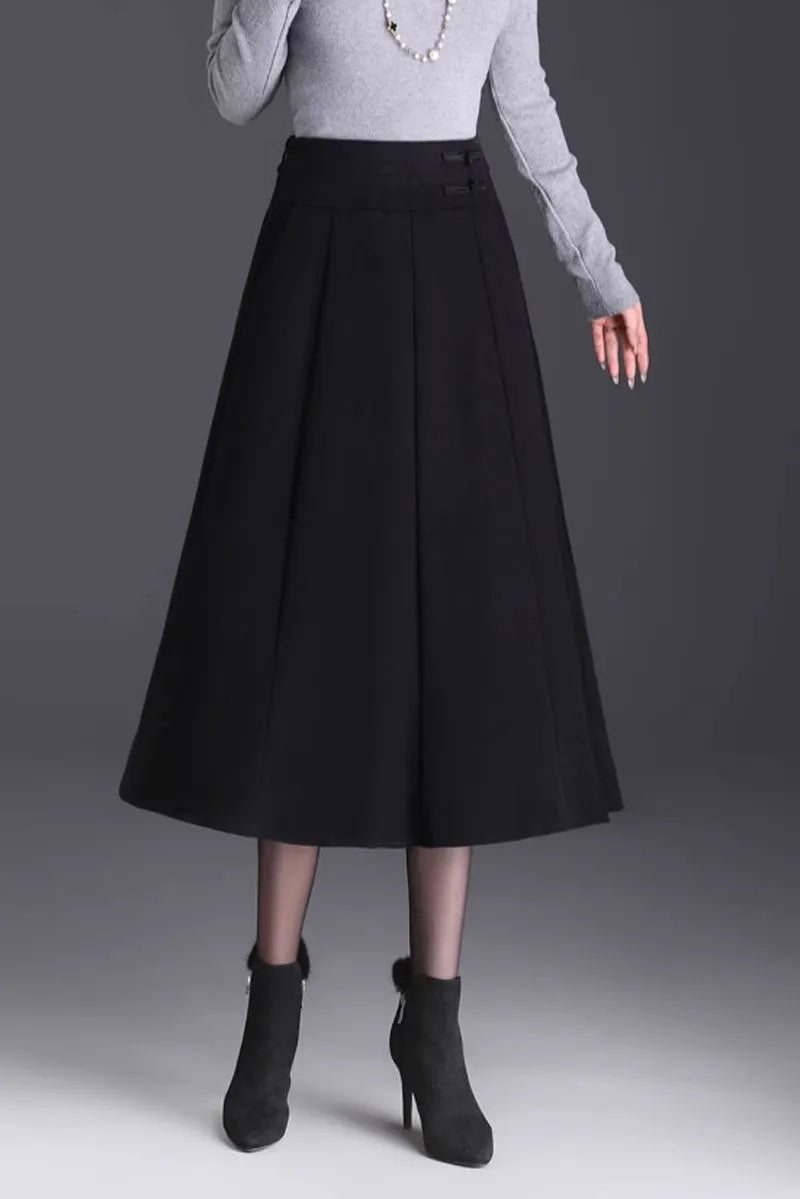 Elegant Brown Wool Skirt – Handmade A-Line Midi, Lined & With Pockets 