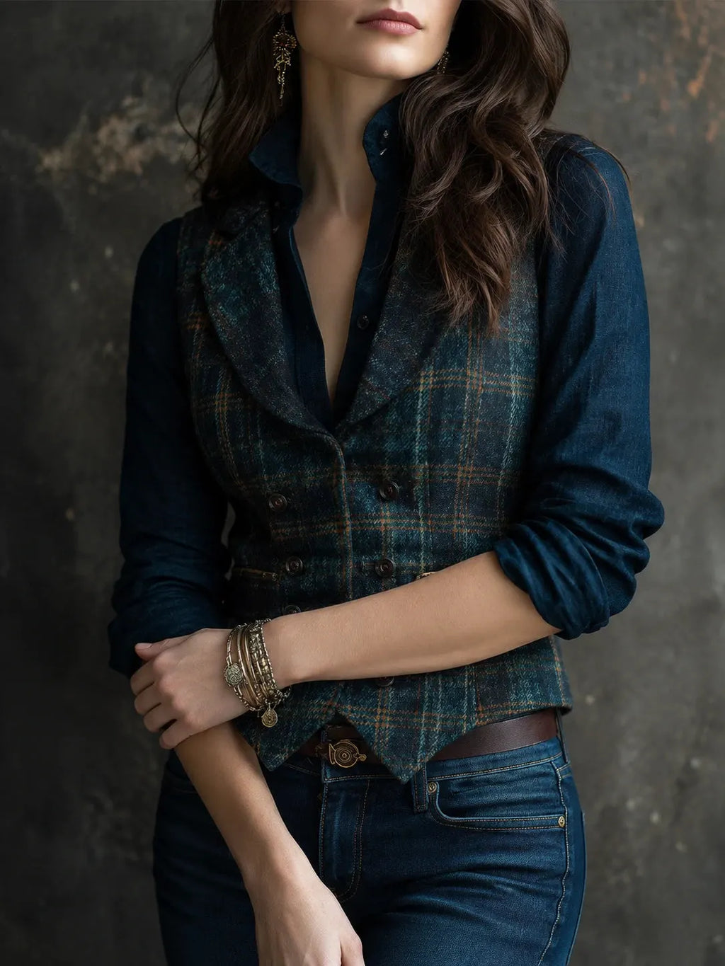 Retro Lapel Plaid Wool Vest