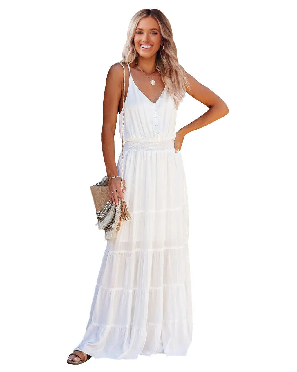 Remembered Always Swiss Dot Peplum Maxi Dress - White - FINAL SALE