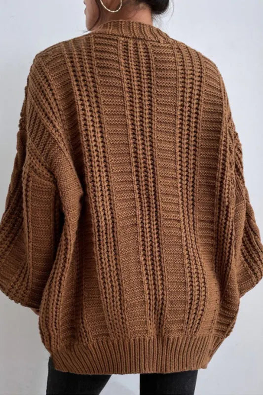 Oversized Cable Knit V Neck Button Cardigan