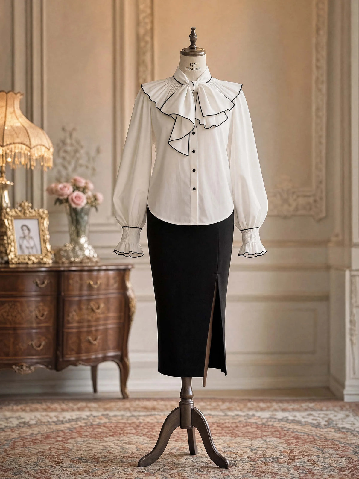 Vintage Ruffle Bow Long Sleeve Blouse