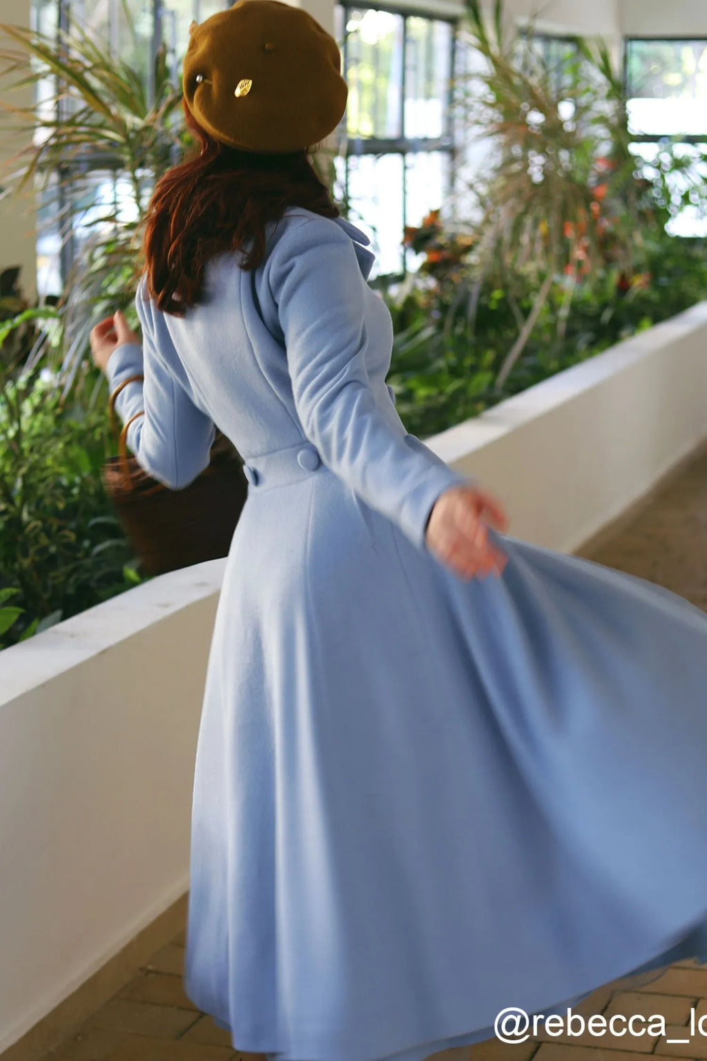 Light Blue Wool Maxi Coat – Vintage Double Breasted Long Overcoat for Weddings & Winter Elegance  2412