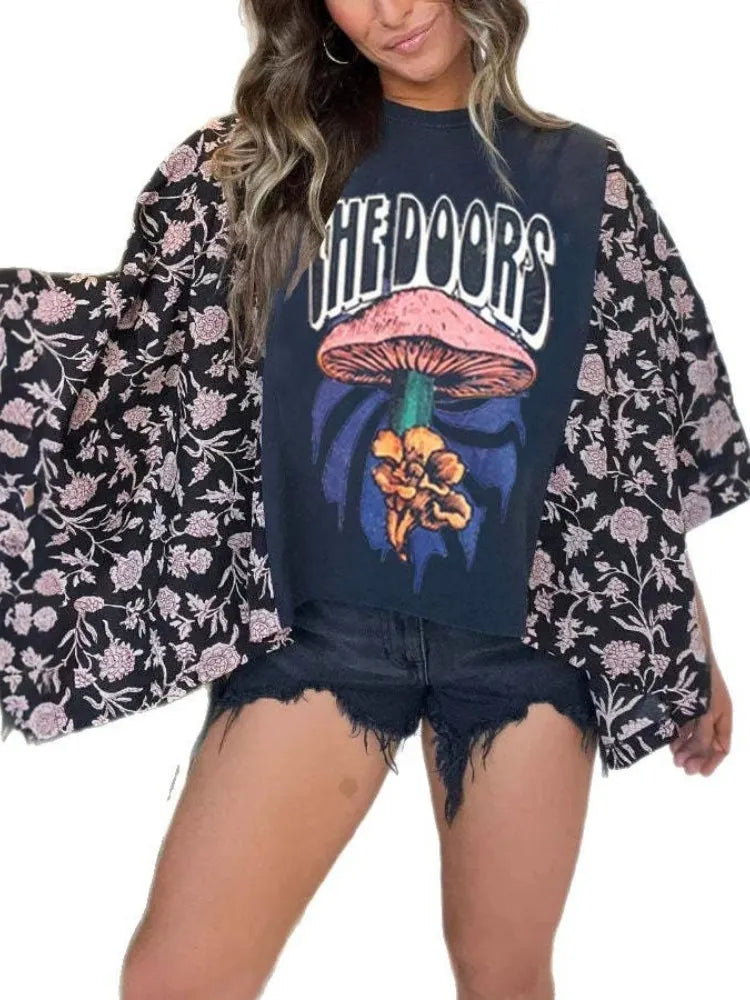 Batwing Sleeve Printed Top