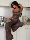 Pink Bow Lace Patchwork Cami Pajama Set