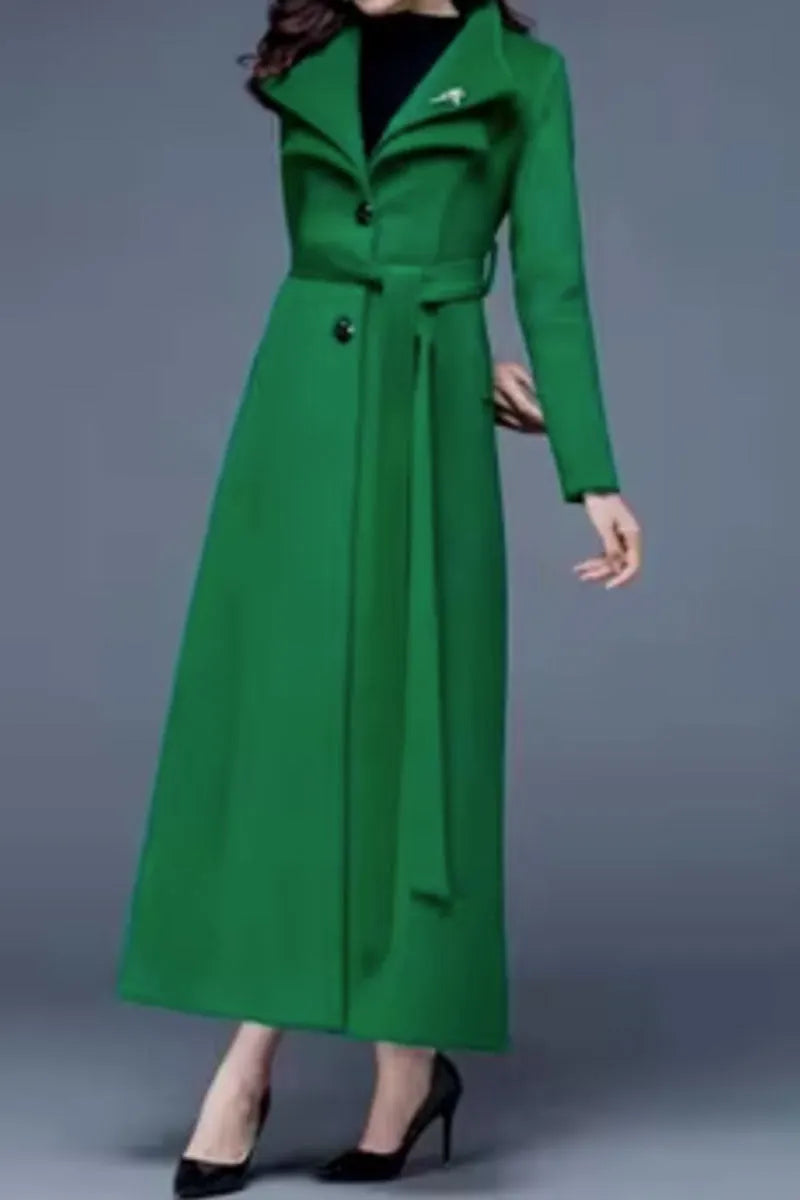 Handmade Wool Blend Coat – Elegant Lapel Maxi Overcoat with Belt & Pockets 4477