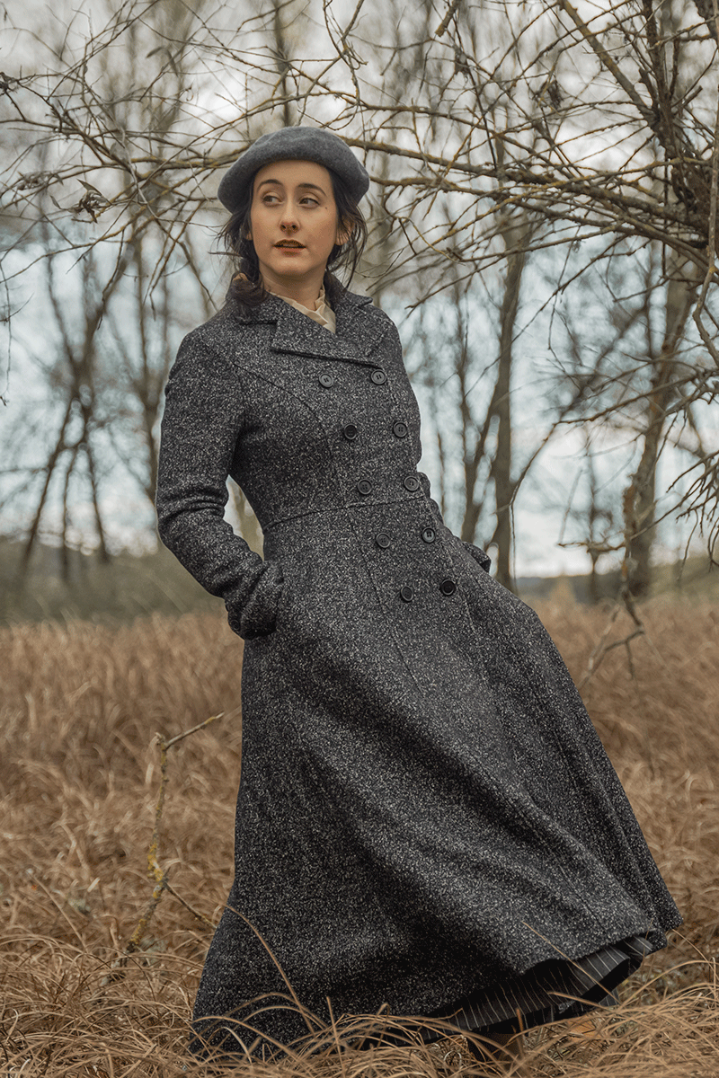 Vintage Wool Blend Coat – Handmade Gray Tweed Fit-and-Flare Winter Overcoat 