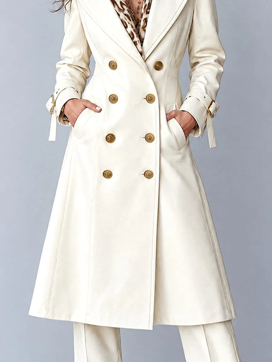 Vintage Bohemian Ivory Double-Breasted Trench Coat