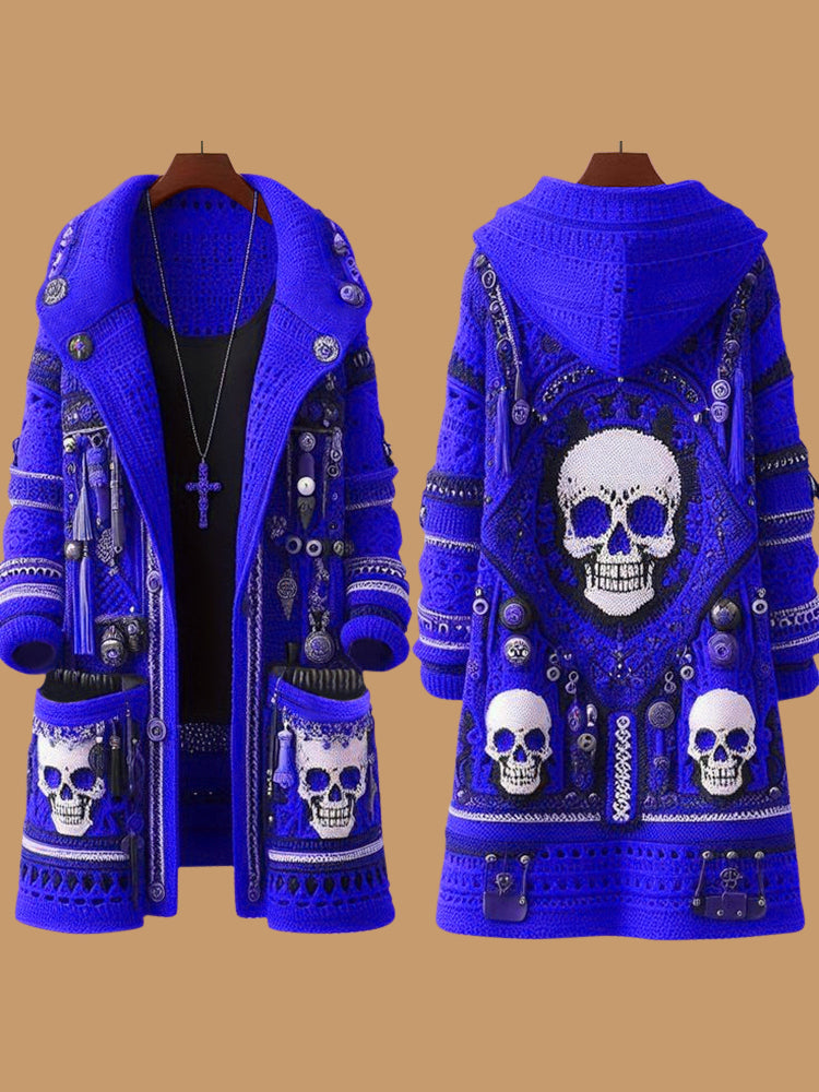 Women's  Mariachi Day Of The Dead Skull Pattern Cardigan Sweater