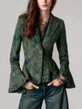 Bohemian Paisley Print Flared Sleeve Button Front Blazer
