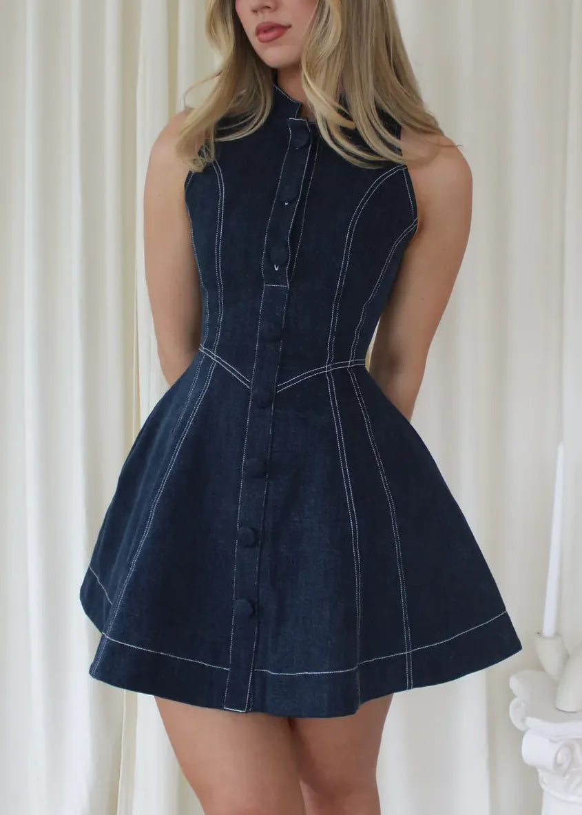 Halter Button-Front A-Line Mini Dress