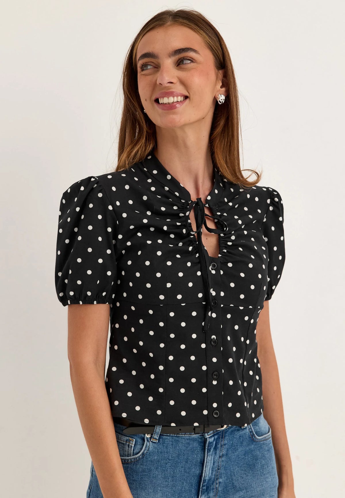 Ruched Keyhole Shirt